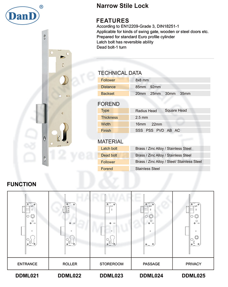 Storeroom Narrow Stile Lock-D and D Hardware 창고 좁은 스타일 잠금 장치-D 및 D 하드웨어