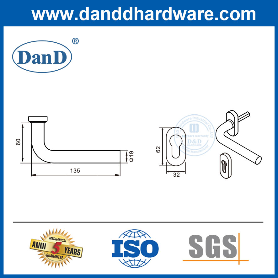 좁은 Frame-DDNH002를 위한 Morden 단순한 디자인 스테인리스 침실 문 손잡이