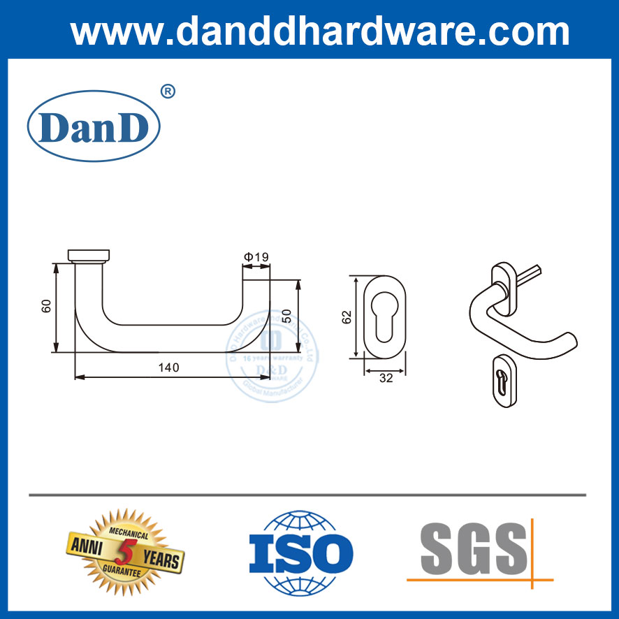 스테인레스 스틸 U 모양 현대 좁은 프레임 도어 레버 핸들 -DDNH001