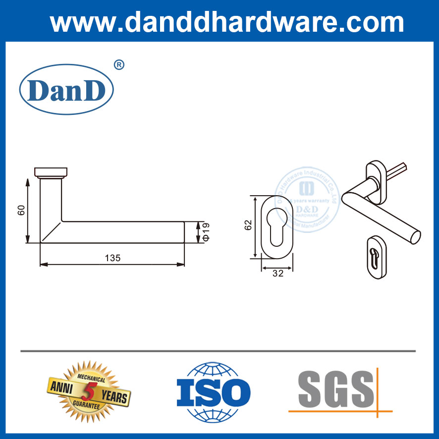 스테인레스 스틸 좁은 도어 프레임 발코니 욕실 도어 잠금 Handle-DDNH003