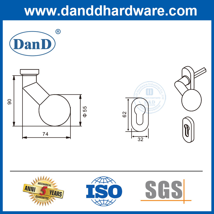 좁은 프레임 스테인레스 스틸 Comercial 도어 잠금 핸들 Knob-DDNH004