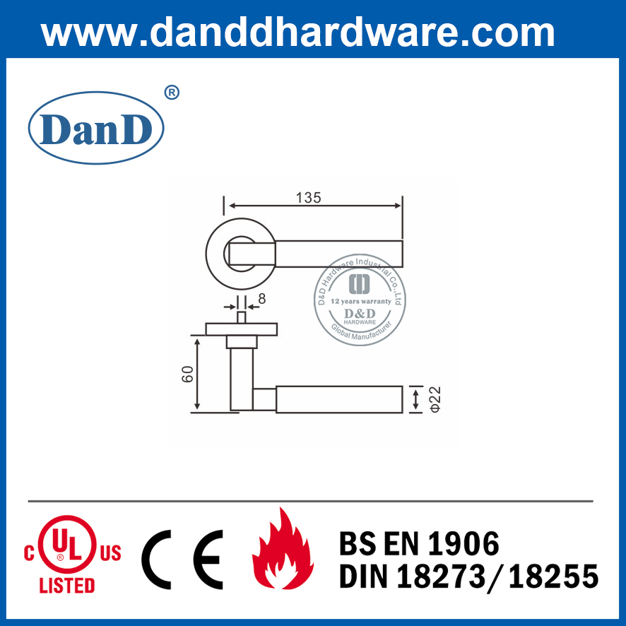 고품질 SUS304 실버 특수 목재 도어 레버 Handle-DDTH023