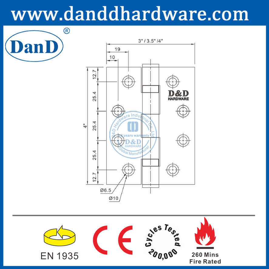 전면 Door-DDSS001-CE -4X3.5X3용 최고의 CE 등급 316 볼 베어링 버트 피팅 도어 힌지