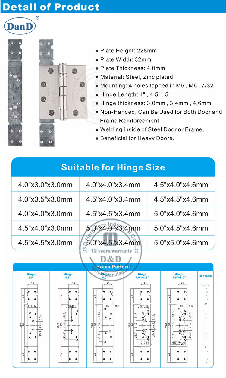 힌지 강화 플레이트-D 및 D 하드웨어