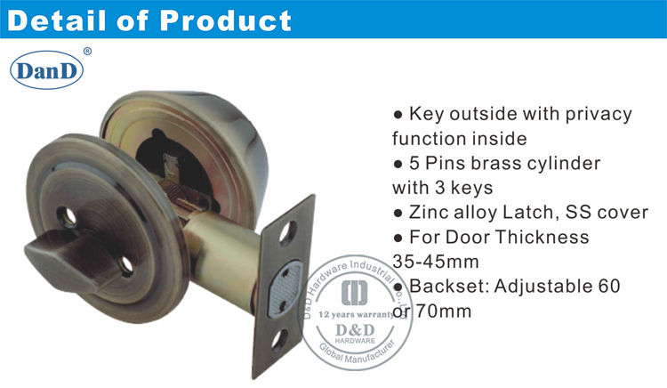 실린더 데드락-D 및 D 하드웨어를 사용한 엄지 회전
