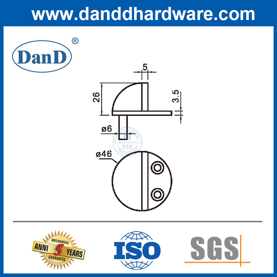 미국 시장용 하프 문 도어 스톱 스테인레스 스틸 도어 바닥 스토퍼-DDDS046