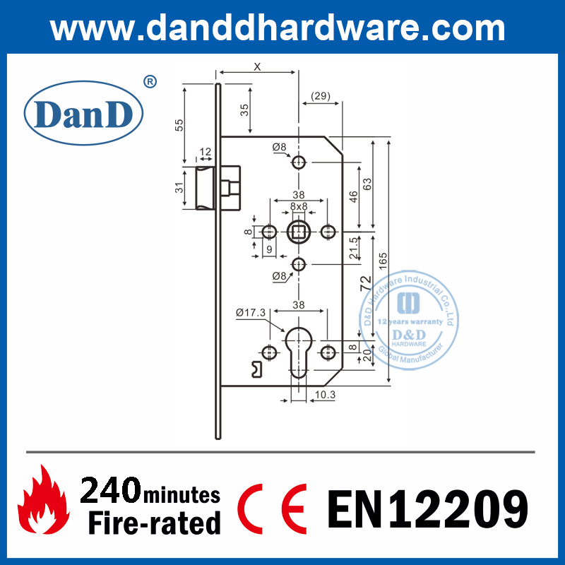 CE EN12209 SS304 장붓구멍 화재 정격 래치 잠금장치-DDML011