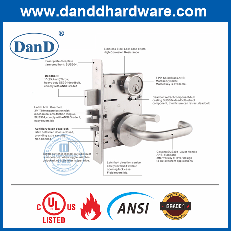 UL 등록 ANSI 스테인레스 스틸 304 Deadbolt Lock-DDAL16