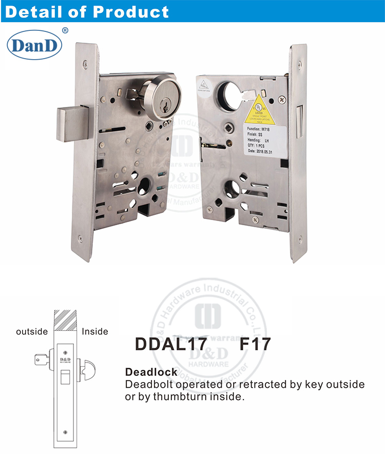 F17-ANSI Deadbolt 도어 잠금 장치-D 및 D 하드웨어