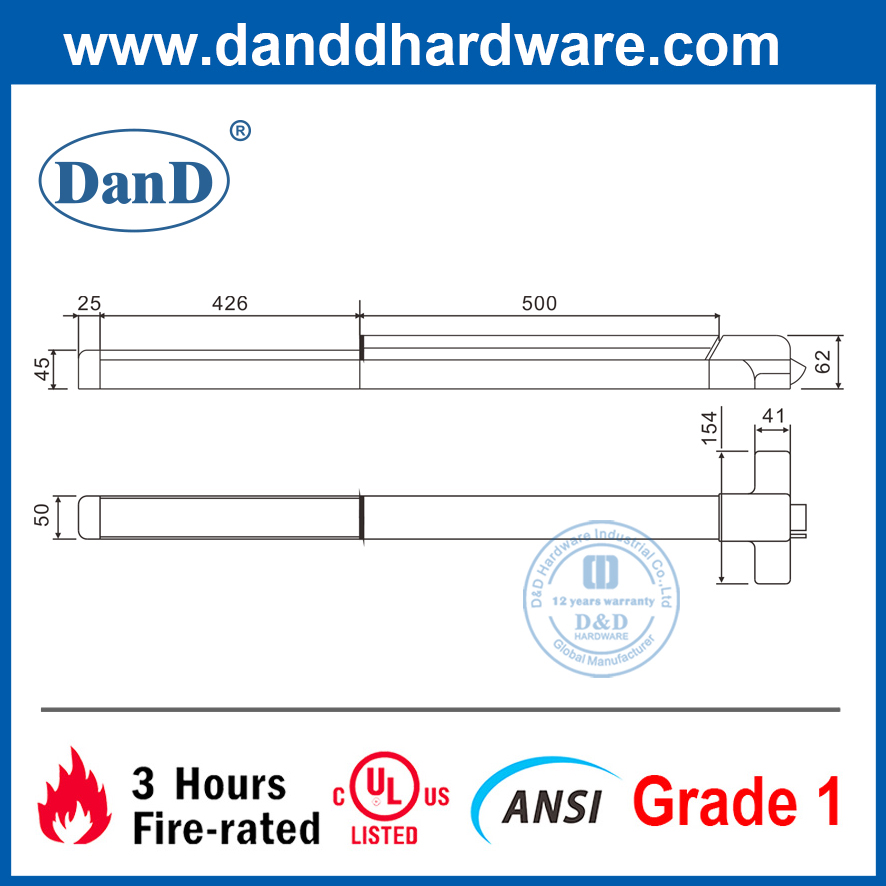 ANSI 등급 1 UL 강철 내화성 패닉 도어 푸시 바-DDPD003
