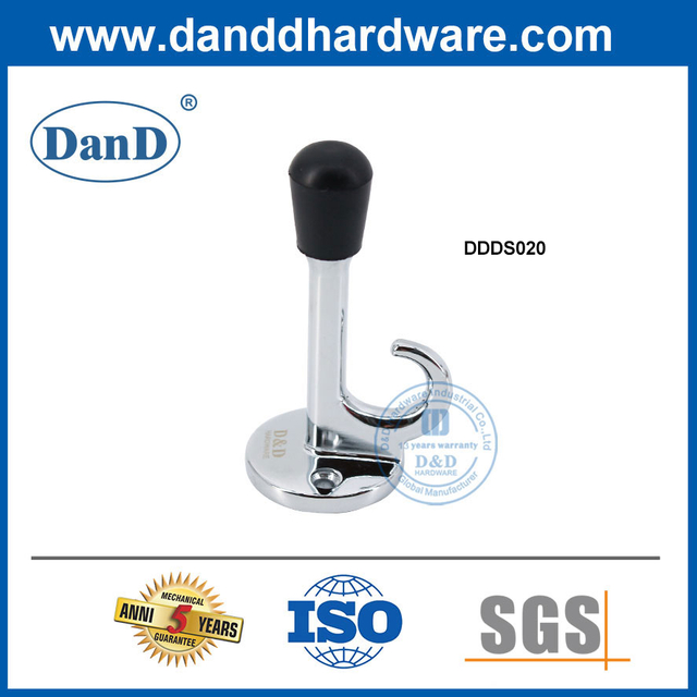 후크 아연 합금 Doorstop-DDDS020이 있는 세련된 크롬 도어 월 스톱