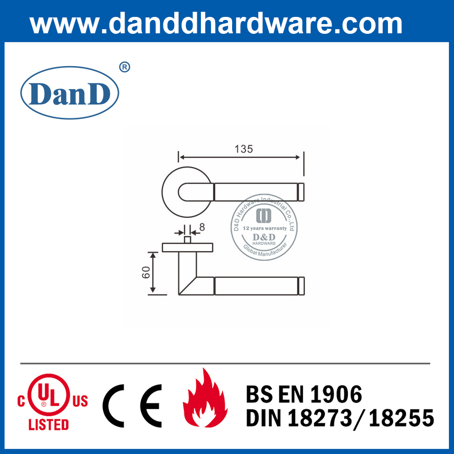 라운드 로즈 SS304 상업용 입구 나무 문 손잡이-DDTH028