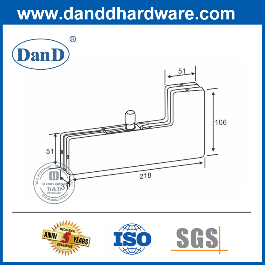 상업용 유리 도어용 스테인레스 스틸 코너 패치 피팅 -DDPT005