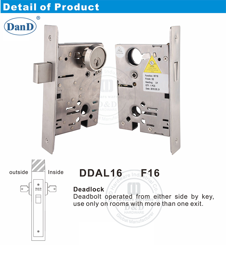 F16-ANSI Deadbolt 도어 잠금 장치-D 및 D 하드웨어