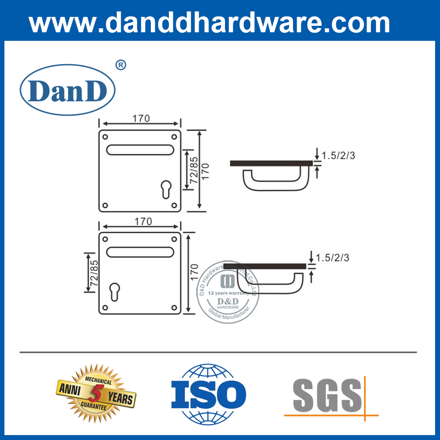 사각형 Plate-DDTP001이 있는 스테인레스 스틸 U자형 튜브 레버 핸들