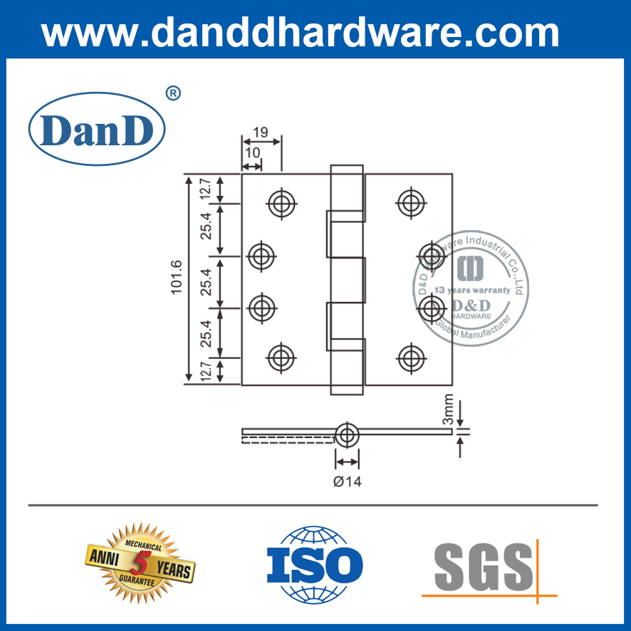 304 스테인레스 스틸 폴란드어 황동 볼 베어링 정문 Hinge-DDSS001-4X3X3.0