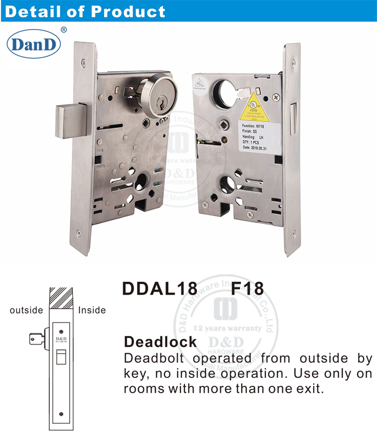 F18-ANSI Deadbolt 도어 잠금 장치-D 및 D 하드웨어