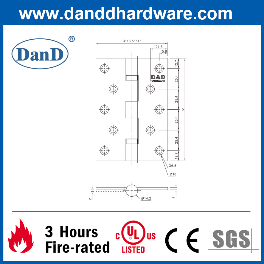 UL 등록 SUS201 정사각형 코너 완전 장붓 구멍 방화문 Hinge-DDSS005-FR-5x3.5x3.0