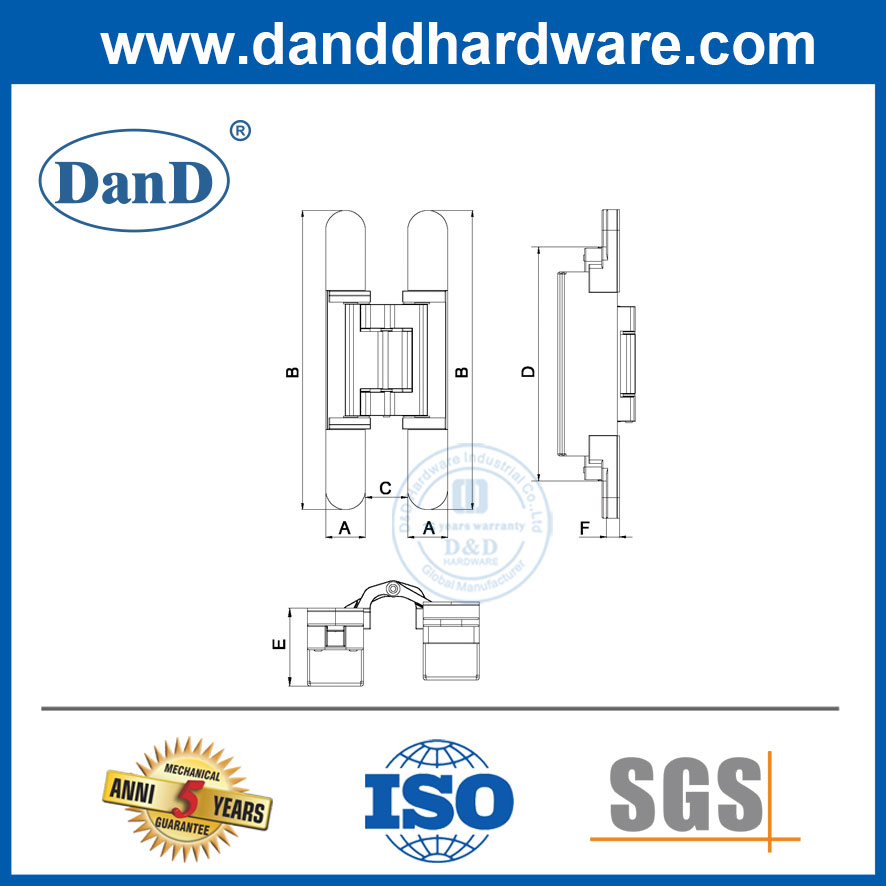 3D 조정 힌지 스테인레스 스틸 304 수직 조정 숨겨진 도어 Hinge-DDCH018
