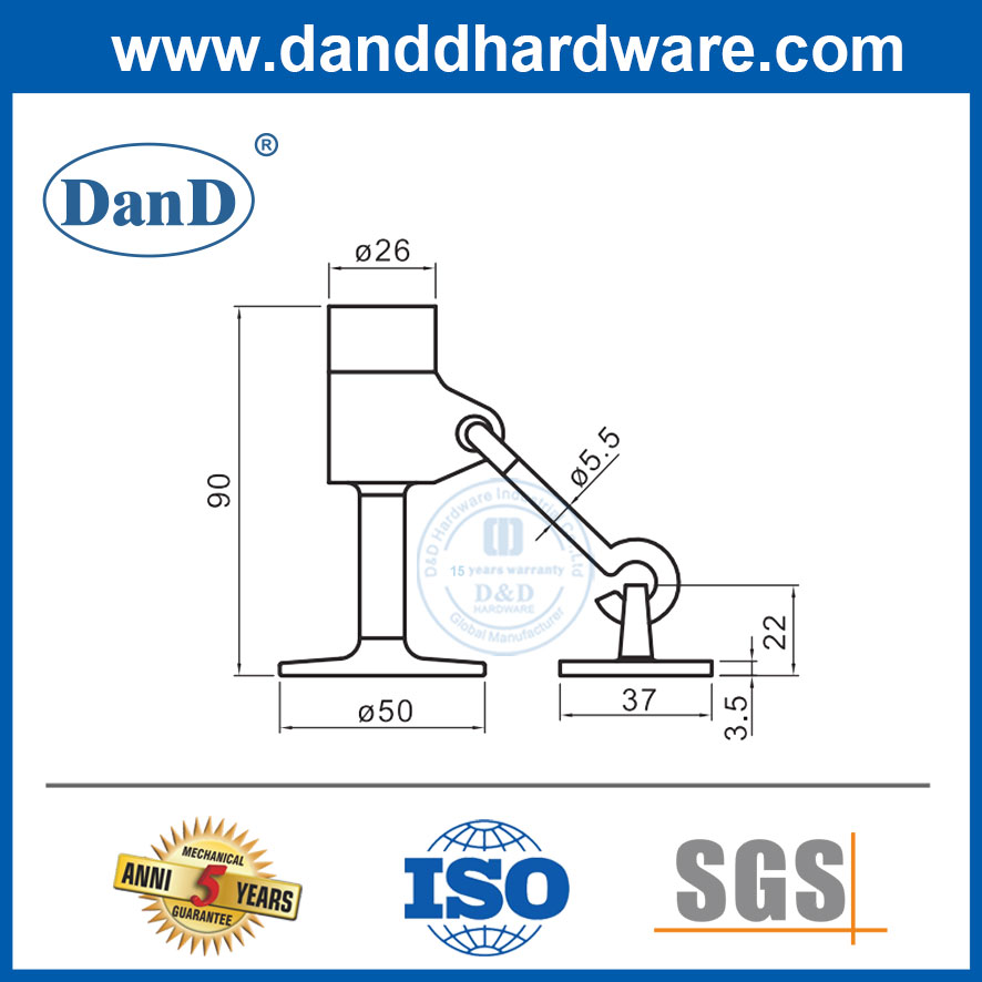 실버 현대 키 큰 도어 스토퍼 스테인레스 스틸 도어 바닥 벽 Stopper-DDDS038