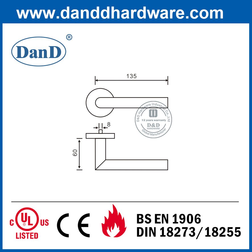 EN1906 클래스 4 스테인레스 스틸 304 방화 피팅 도어 핸들 -DDTH003