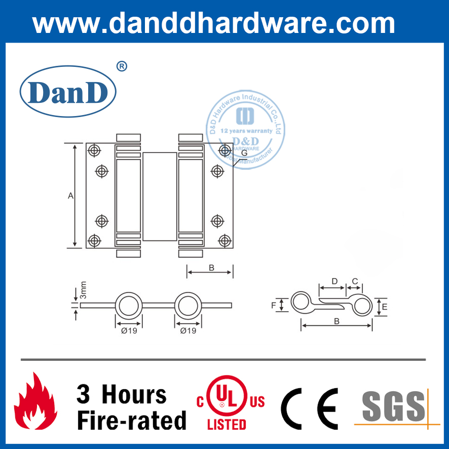 SUS201 더블 액션 스프링 장착 도어 힌지-DDSS038