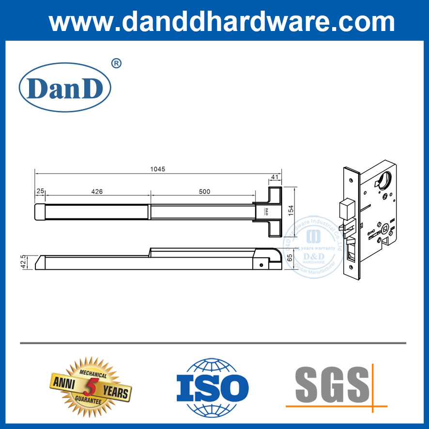 UL Mortice Lockset 비상 도어 잠금 장치 스테인레스 스틸 패닉 바 출구 Hardware-DDPD039