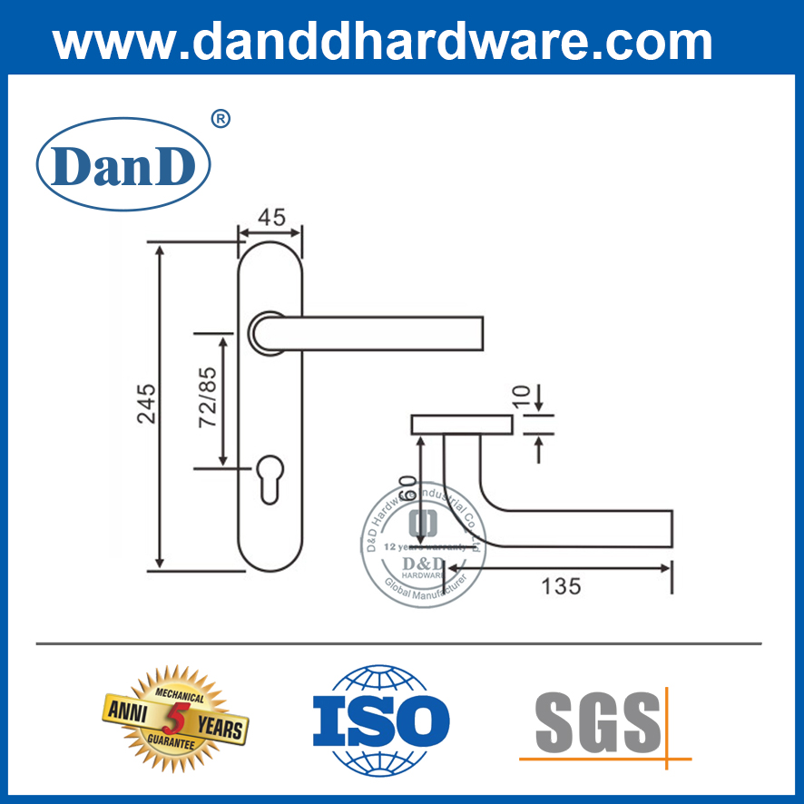 실린더 구멍이 있는 스테인레스 스틸 백플레이트 레버 핸들-DDTP003