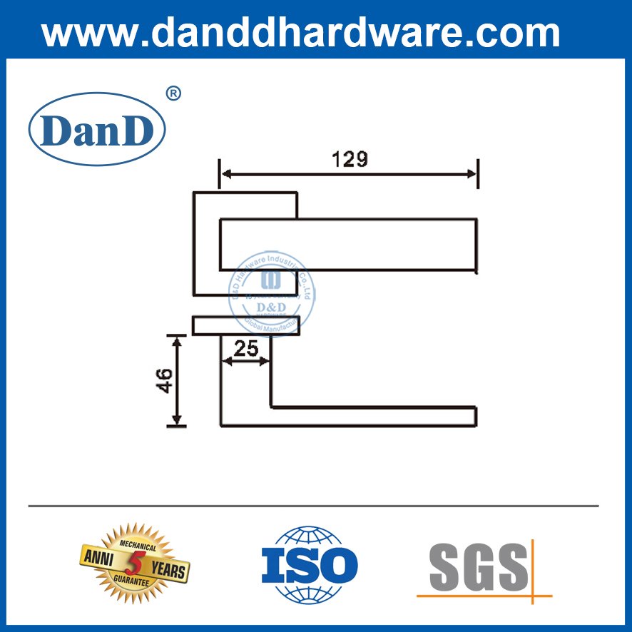내부 도어 하드웨어 스테인레스 스틸 사각 솔리드 레버 도어 핸들 -DDSH057