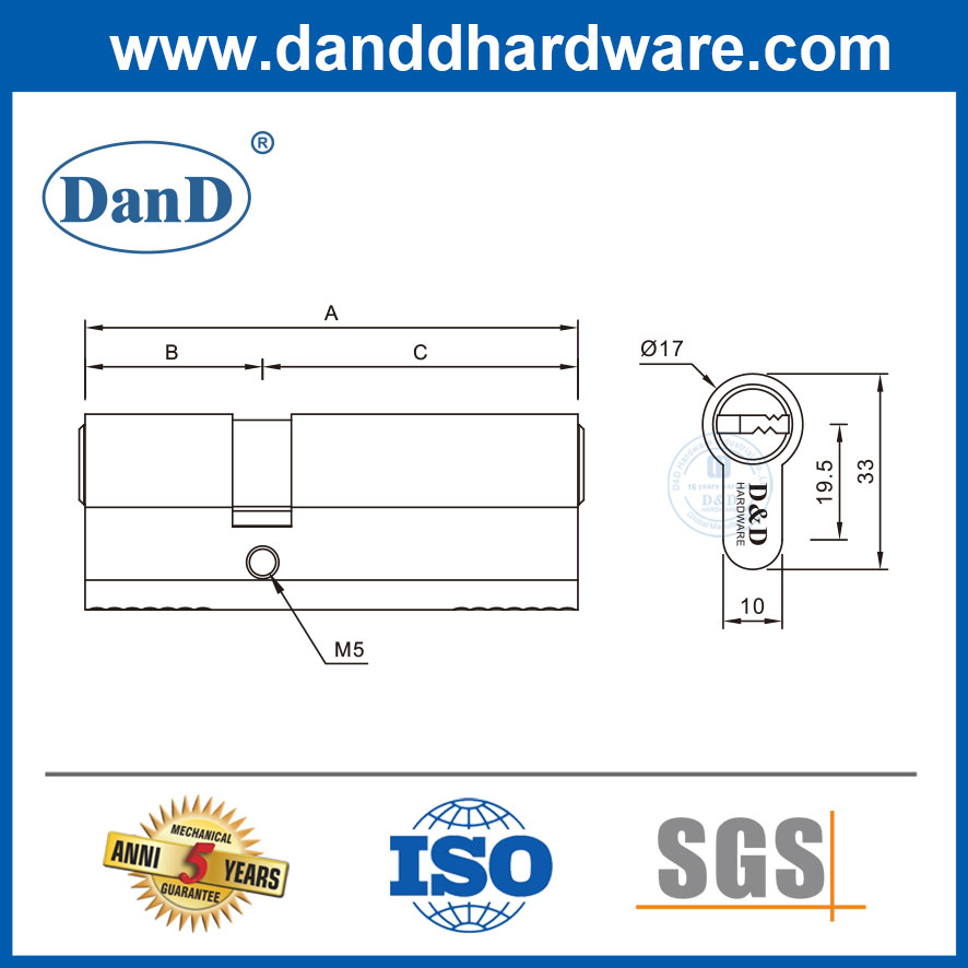 황동 오프셋 이중 실린더 컴퓨터 키 이중 개방형 도어 잠금 실린더-DDLC012