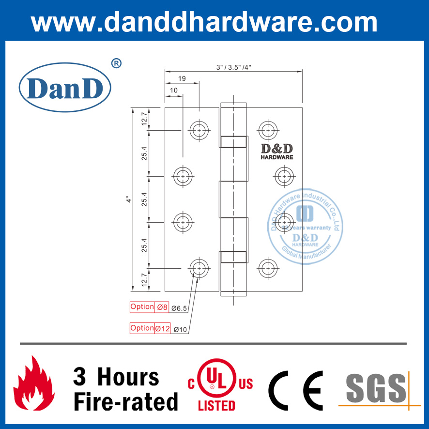 270도 UL 인증서 장붓 구멍 베어링 방화문 Hinge-DDSS001-FR-4X3.5X3