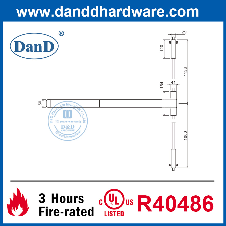 UL ANSI 등급 1 SS304 수직 막대 비상구 도어 푸시 바-DDPD004