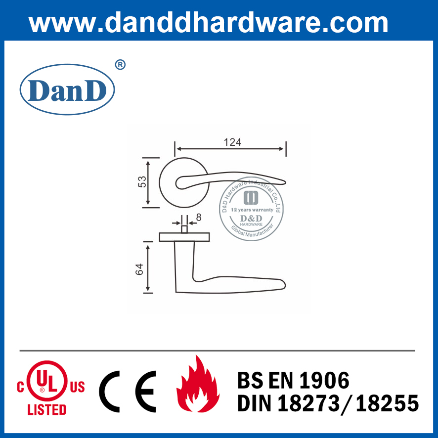 내부 도어용 스테인레스 스틸 304 썸 레버 도어 핸들-DDSH007