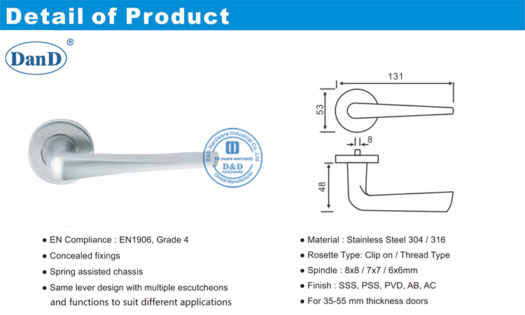 로즈 도어 핸들의 레버-D 및 D 하드웨어