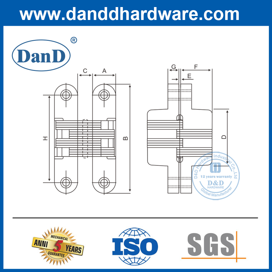 나일론 소음기 비밀 숨겨진 도어 Hinges-DDCH007-B가 있는 스테인레스 스틸 아연 합금 숨겨진 경첩