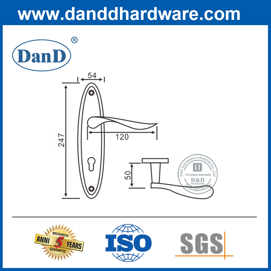 금속 도어용 플레이트가 있는 SUS316 레버 핸들 -DDLP002